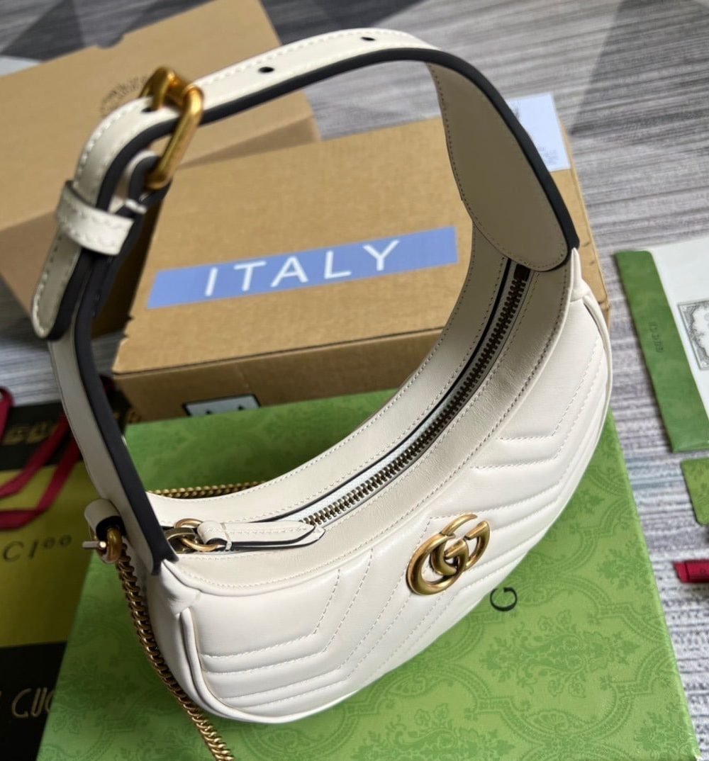 1:1 Replica Gucci Marmont Half Moon Shaped Mini Bag White For Women, Women's Bags 8.5in/22cm GG ‎699514 DTDHT 9022