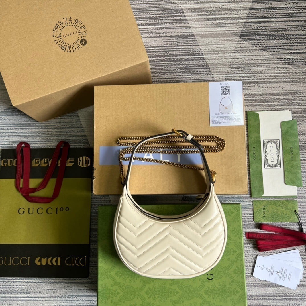 1:1 Replica Gucci Marmont Half Moon Shaped Mini Bag White For Women, Women's Bags 8.5in/22cm GG 699514 DTDHT 9022 - Image 4