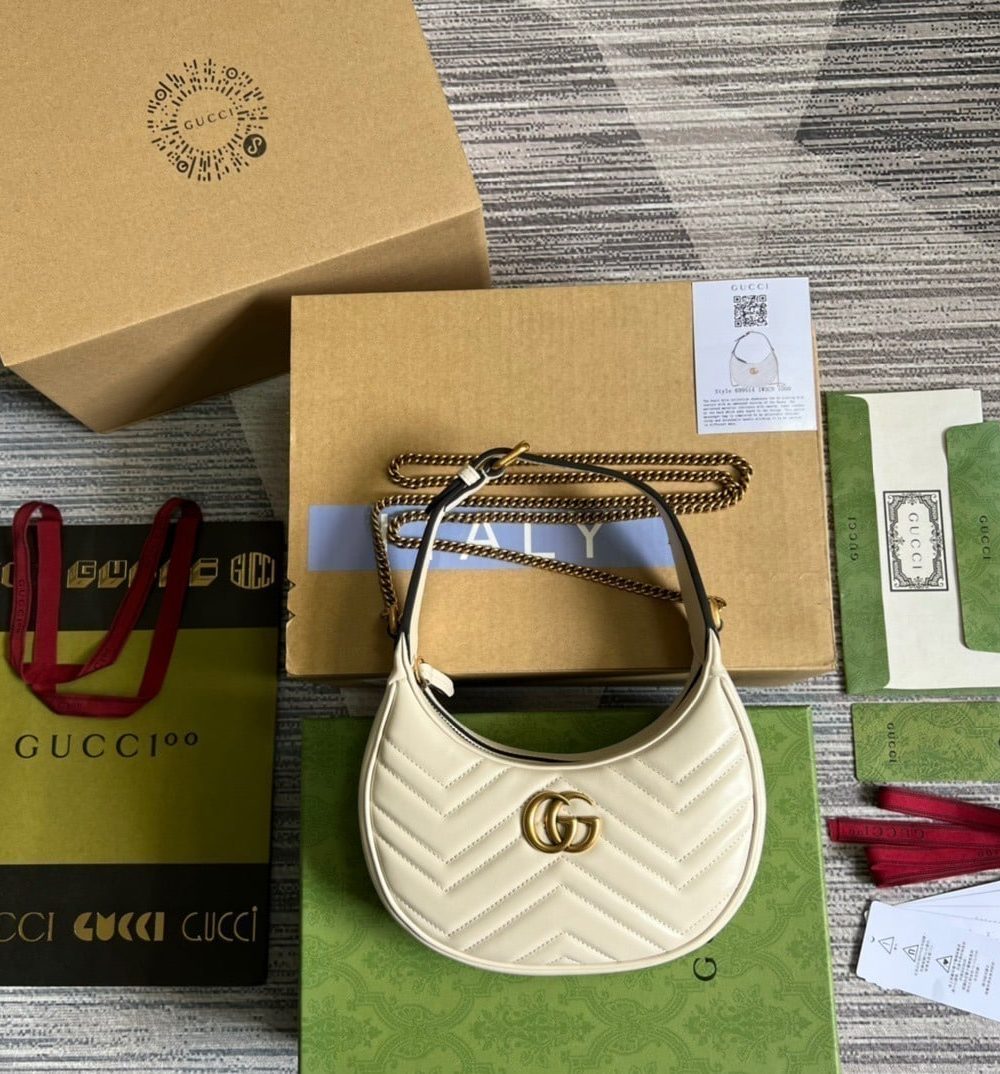 1:1 Replica Gucci Marmont Half Moon Shaped Mini Bag White For Women, Women's Bags 8.5in/22cm GG 699514 DTDHT 9022