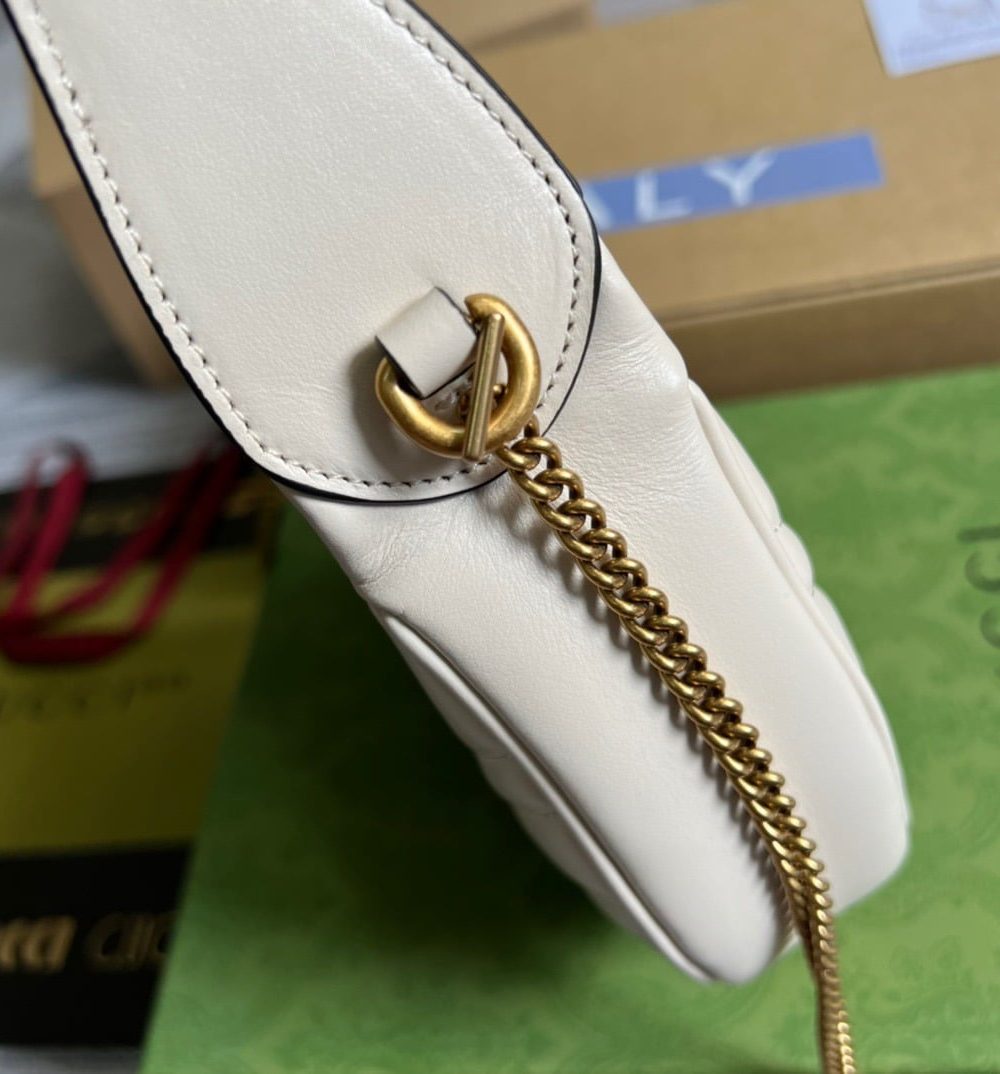 1:1 Replica Gucci Marmont Half Moon Shaped Mini Bag White For Women, Women's Bags 8.5in/22cm GG ‎699514 DTDHT 9022
