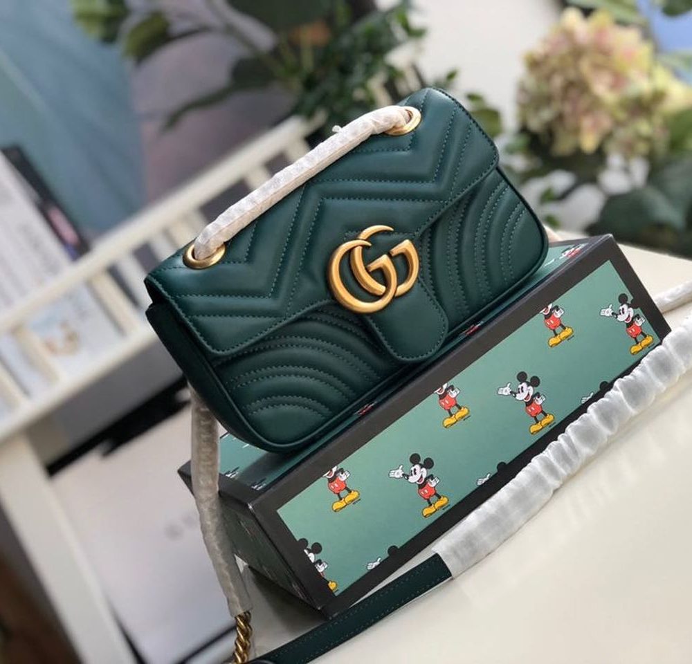 1:1 Replica Gucci Marmont Matelassé Mini Bag Green Matelassé Chevron For Women 8.5in/22cm GG 446744