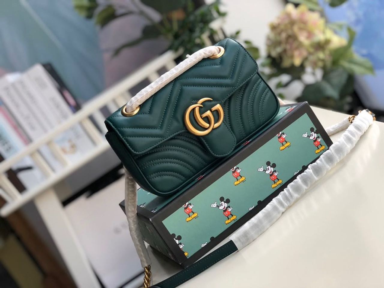 1:1 Replica Gucci Marmont Matelassé Mini Bag Green Matelassé Chevron For Women 8.5in/22cm GG 446744 - Image 5