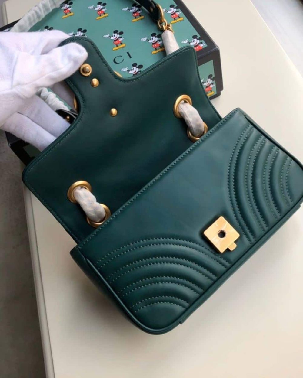 1:1 Replica Gucci Marmont Matelassé Mini Bag Green Matelassé Chevron For Women 8.5in/22cm GG 446744