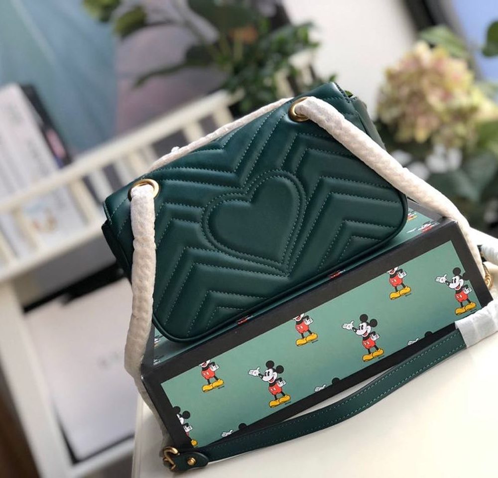1:1 Replica Gucci Marmont Matelassé Mini Bag Green Matelassé Chevron For Women 8.5in/22cm GG 446744