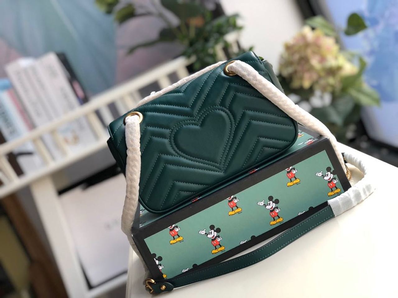 1:1 Replica Gucci Marmont Matelassé Mini Bag Green Matelassé Chevron For Women 8.5in/22cm GG 446744 - Image 3
