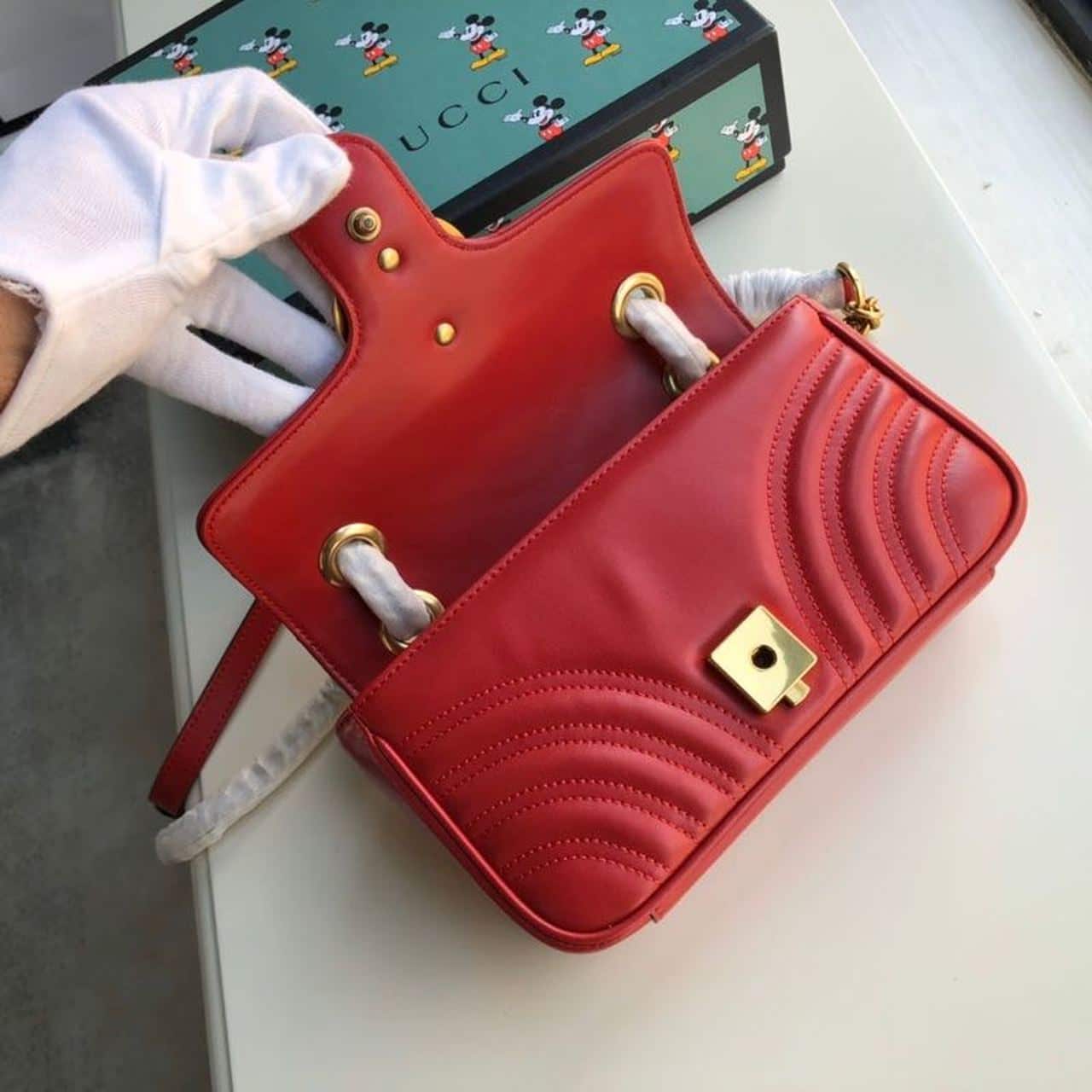 1:1 Replica Gucci Marmont Matelassé Mini Bag Red Matelassé Chevron For Women 8.5in/22cm GG 446744 - Image 8