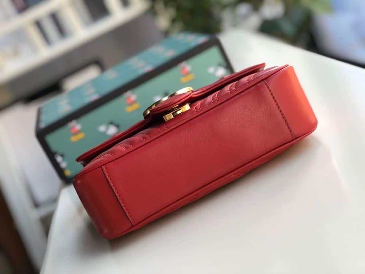 1:1 Replica Gucci Marmont Matelassé Mini Bag Red Matelassé Chevron For Women 8.5in/22cm GG 446744 - Image 5