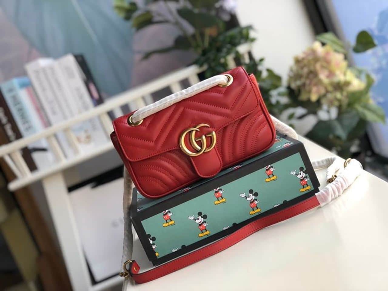 1:1 Replica Gucci Marmont Matelassé Mini Bag Red Matelassé Chevron For Women 8.5in/22cm GG 446744 - Image 2
