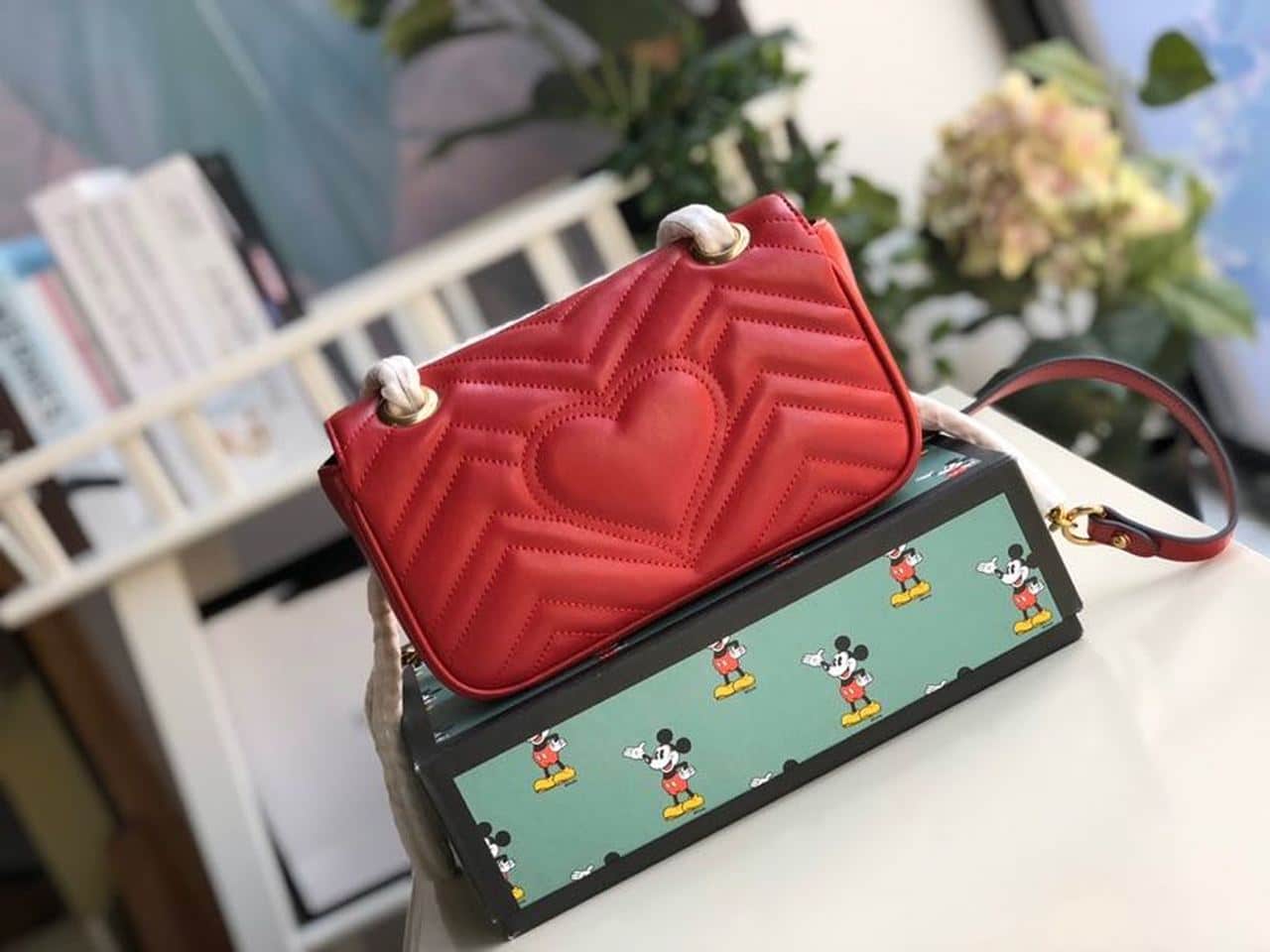 1:1 Replica Gucci Marmont Matelassé Mini Bag Red Matelassé Chevron For Women 8.5in/22cm GG 446744 - Image 3