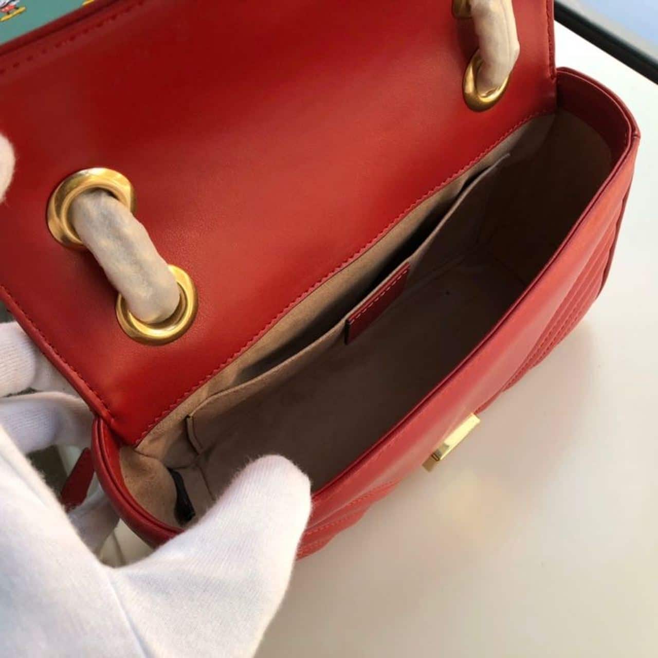 1:1 Replica Gucci Marmont Matelassé Mini Bag Red Matelassé Chevron For Women 8.5in/22cm GG 446744 - Image 9