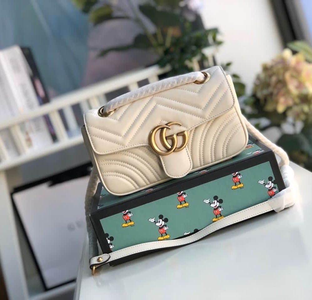 1:1 Replica Gucci Marmont Matelassé Mini Bag  White  For Women 8.5in/22cm GG 446744 DTDIT 9022
