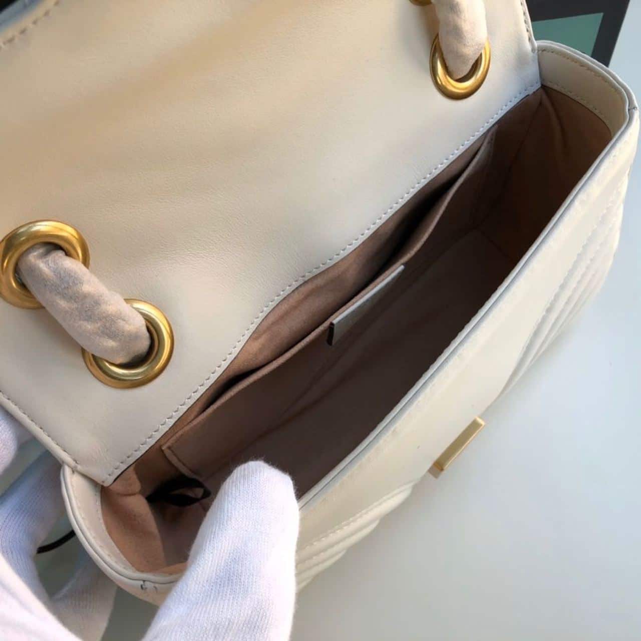 1:1 Replica Gucci Marmont Matelassé Mini Bag White For Women 8.5in/22cm GG 446744 DTDIT 9022 - Image 8