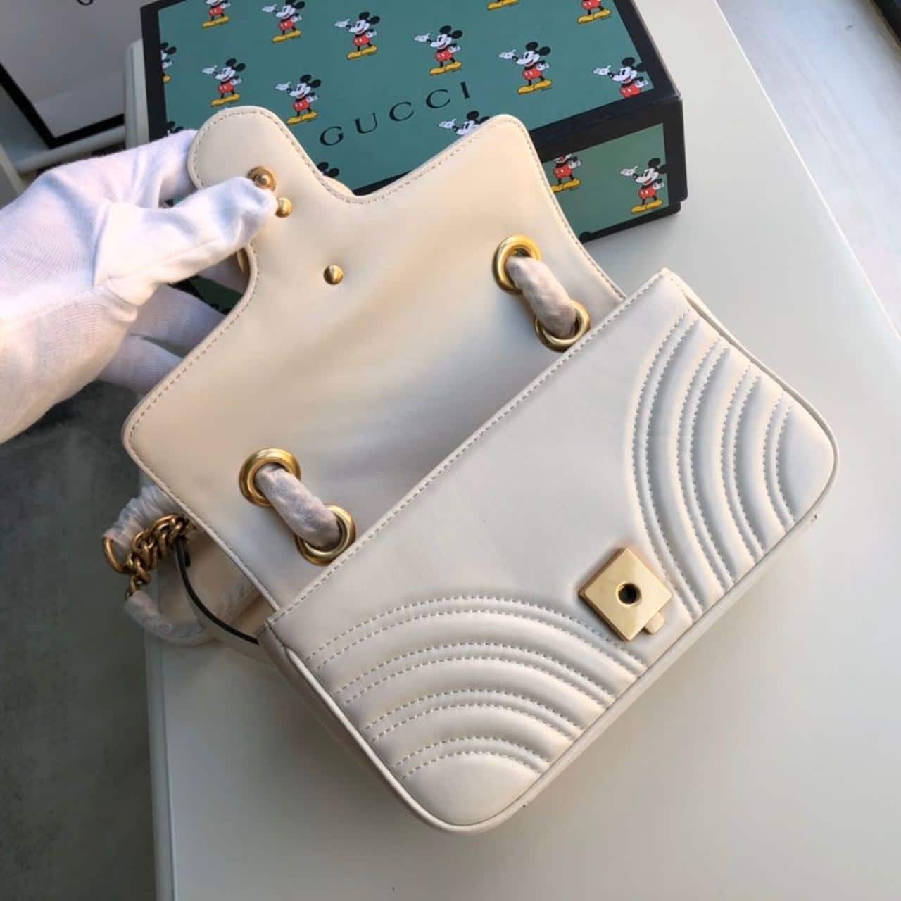 1:1 Replica Gucci Marmont Matelassé Mini Bag White For Women 8.5in/22cm GG 446744 DTDIT 9022 - Image 6