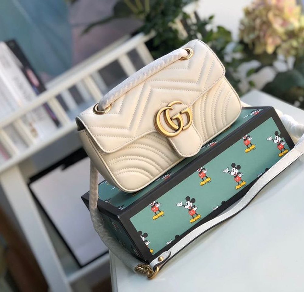 1:1 Replica Gucci Marmont Matelassé Mini Bag White For Women 8.5in/22cm GG 446744 DTDIT 9022