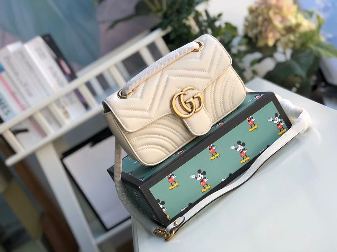 1:1 Replica Gucci Marmont Matelassé Mini Bag White For Women 8.5in/22cm GG 446744 DTDIT 9022