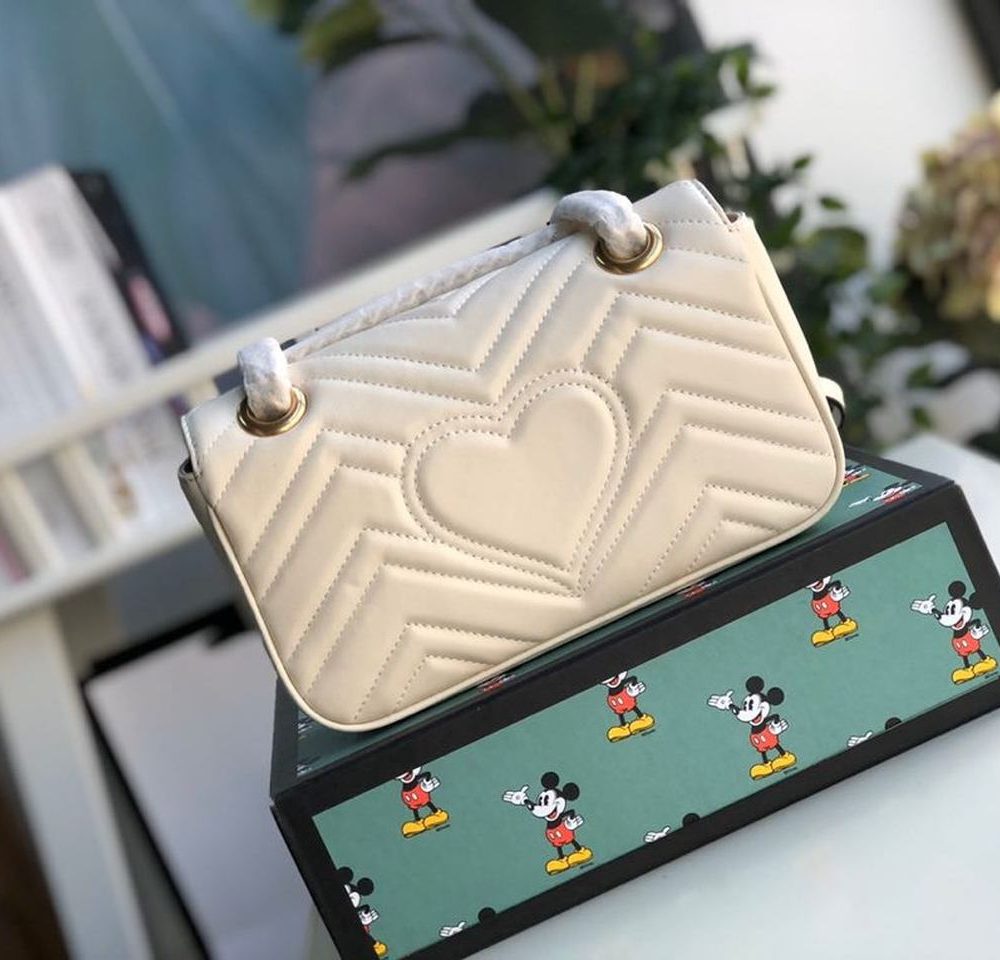 1:1 Replica Gucci Marmont Matelassé Mini Bag  White  For Women 8.5in/22cm GG 446744 DTDIT 9022