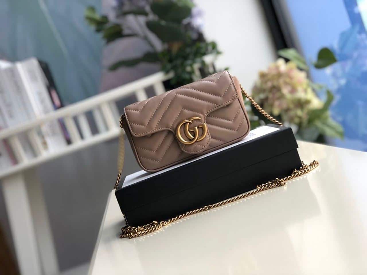 1:1 Replica Gucci Marmont Matelassé Super Mini Bag Beige Matelassé Chevron For Women 6.2in/16.5cm GG