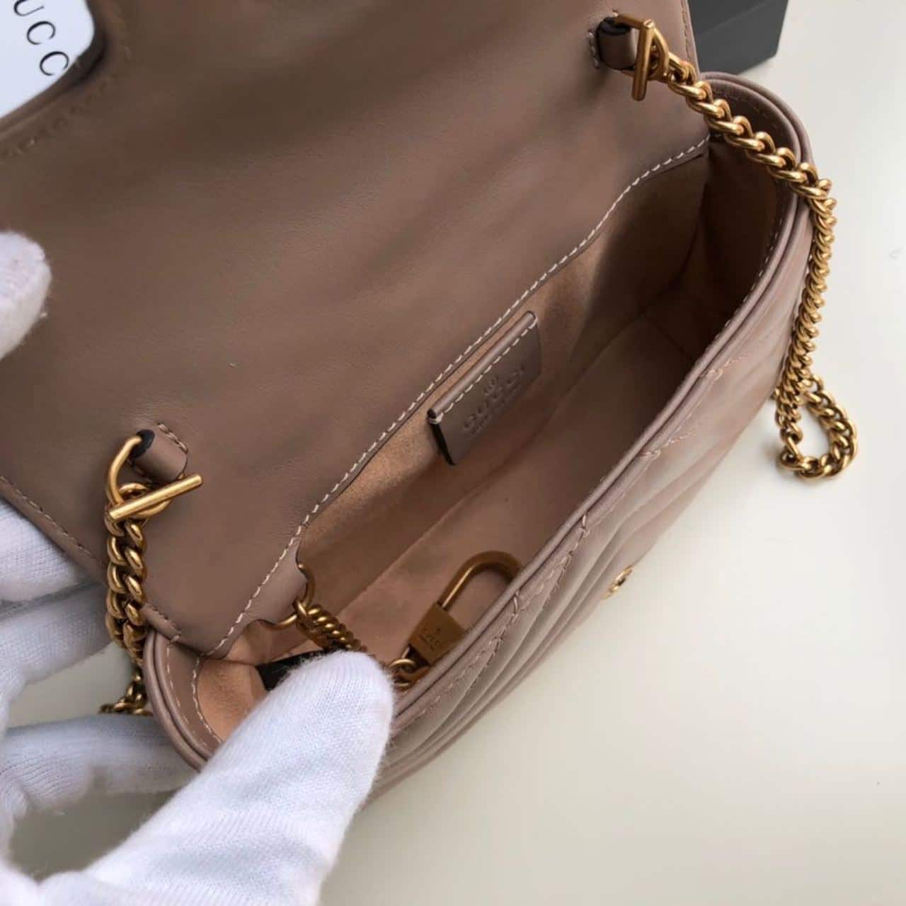 1:1 Replica Gucci Marmont Matelassé Super Mini Bag Beige Matelassé Chevron For Women 6.2in/16.5cm GG - Image 8