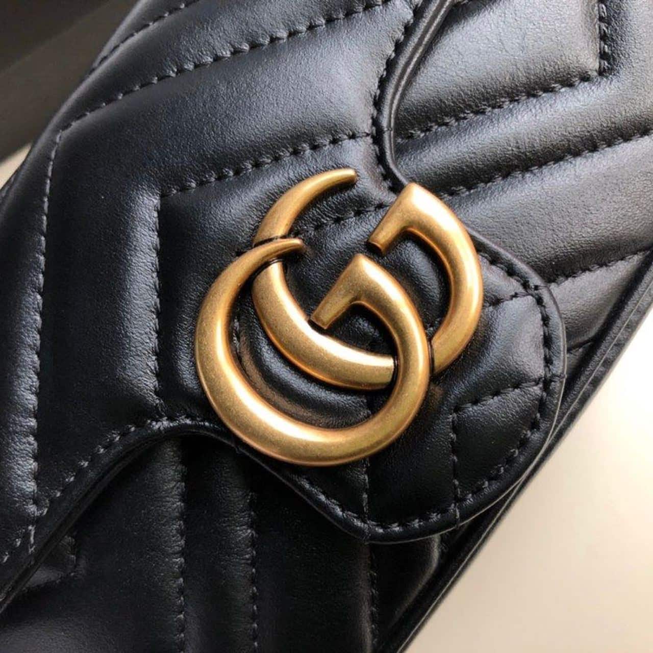 1:1 Replica Gucci Marmont Matelassé Super Mini Bag Dusty Black Chevron For Women 6.2in/16.5cm 476433 DTDCT 1000 - Image 8