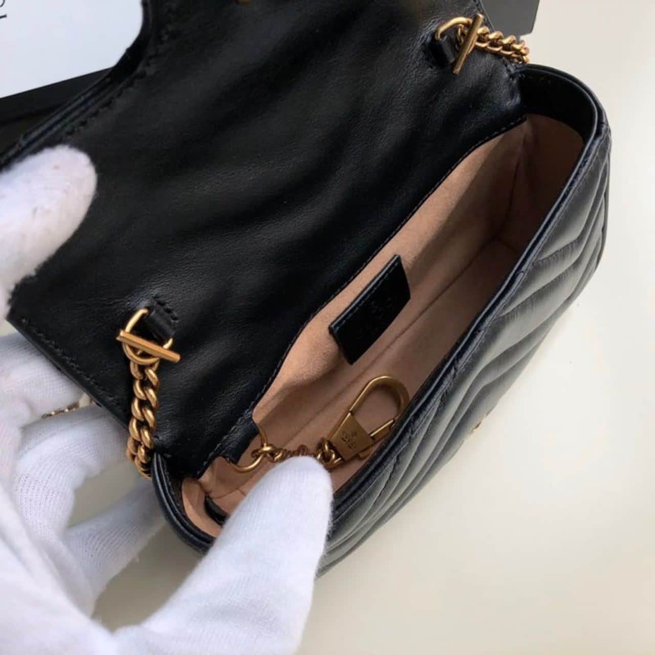 1:1 Replica Gucci Marmont Matelassé Super Mini Bag Dusty Black Chevron For Women 6.2in/16.5cm 476433 DTDCT 1000 - Image 7