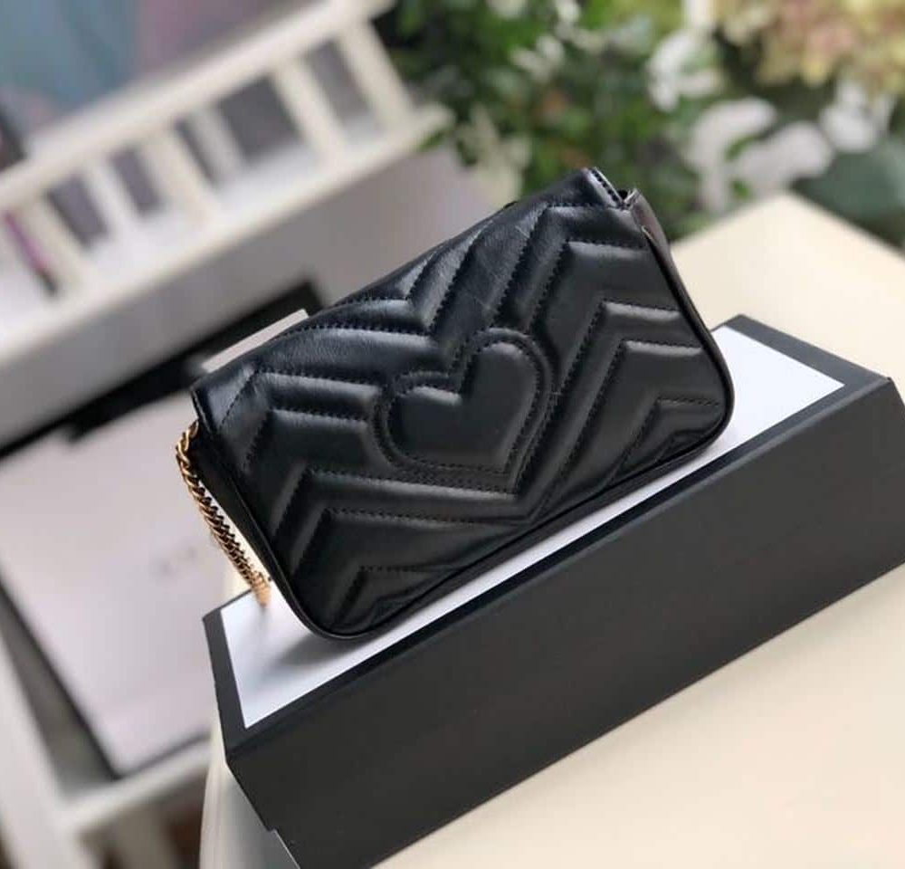 1:1 Replica Gucci Marmont Matelassé Super Mini Bag Dusty Black Chevron For Women 6.2in/16.5cm 476433 DTDCT 1000