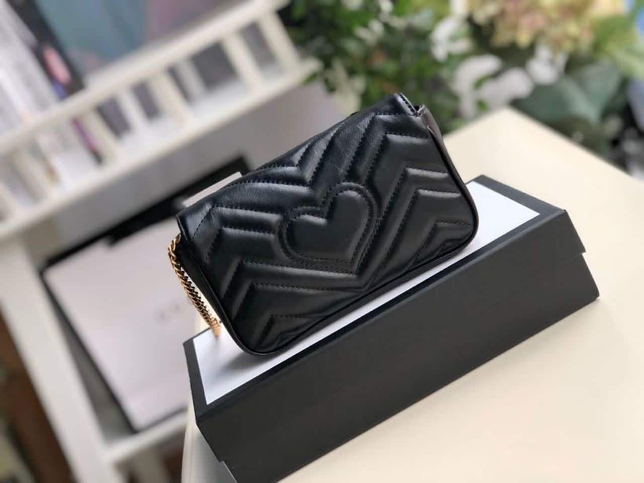 1:1 Replica Gucci Marmont Matelassé Super Mini Bag Dusty Black Chevron For Women 6.2in/16.5cm 476433 DTDCT 1000 - Image 3