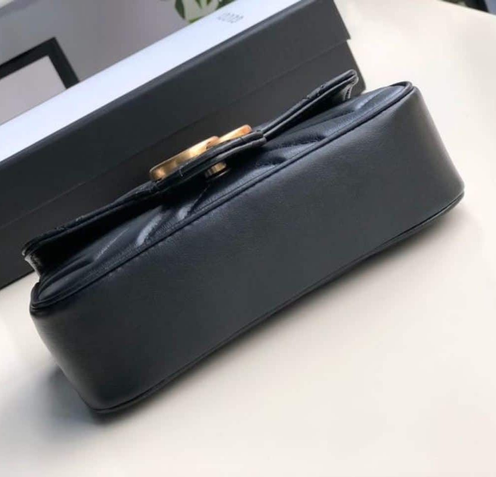 1:1 Replica Gucci Marmont Matelassé Super Mini Bag Dusty Black Chevron For Women 6.2in/16.5cm 476433 DTDCT 1000