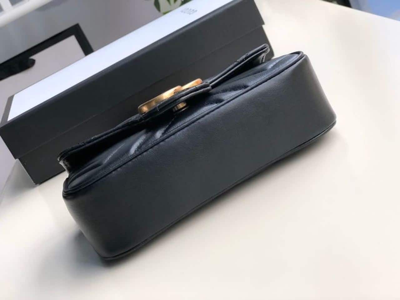 1:1 Replica Gucci Marmont Matelassé Super Mini Bag Dusty Black Chevron For Women 6.2in/16.5cm 476433 DTDCT 1000 - Image 5