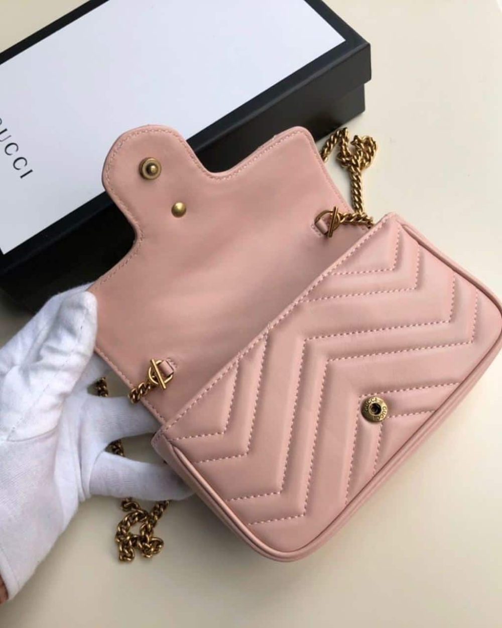 1:1 Replica Gucci Marmont Matelassé Super Mini Bag Dusty Pink Chevron For Women 6.2in/16.5cm GG 476433 DTDCT 5729