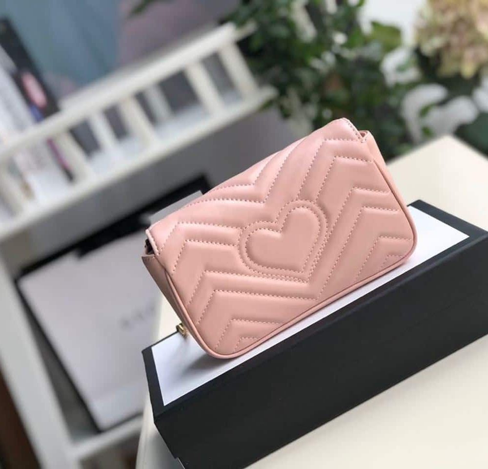 1:1 Replica Gucci Marmont Matelassé Super Mini Bag Dusty Pink Chevron For Women 6.2in/16.5cm GG 476433 DTDCT 5729