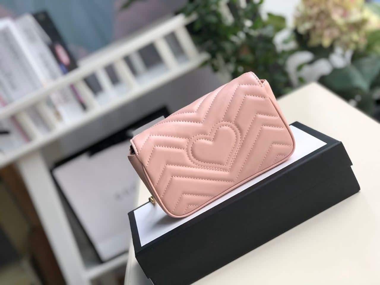 1:1 Replica Gucci Marmont Matelassé Super Mini Bag Dusty Pink Chevron For Women 6.2in/16.5cm GG 476433 DTDCT 5729 - Image 4