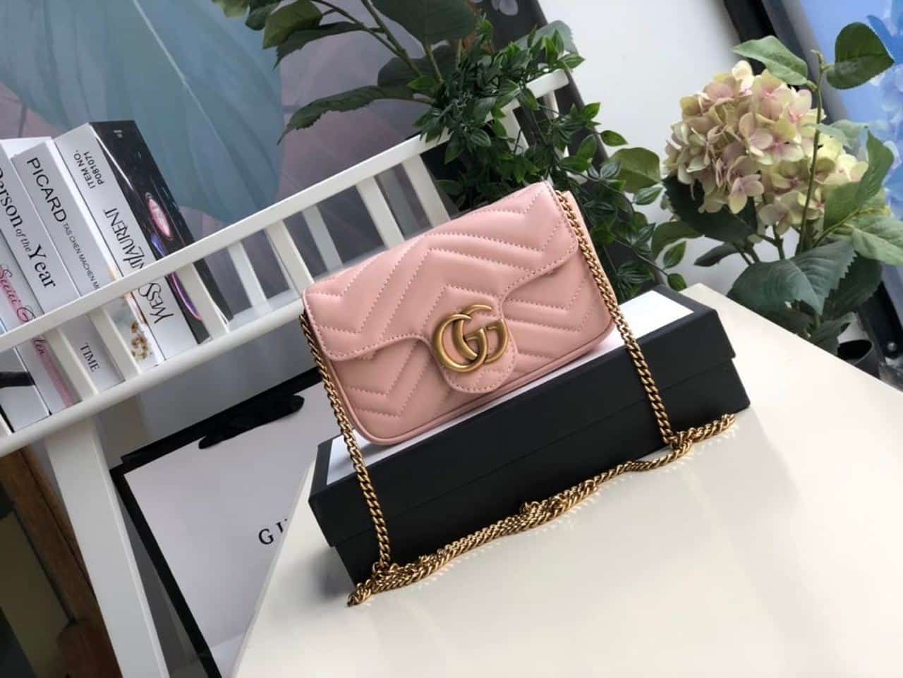 1:1 Replica Gucci Marmont Matelassé Super Mini Bag Dusty Pink Chevron For Women 6.2in/16.5cm GG 476433 DTDCT 5729 - Image 2