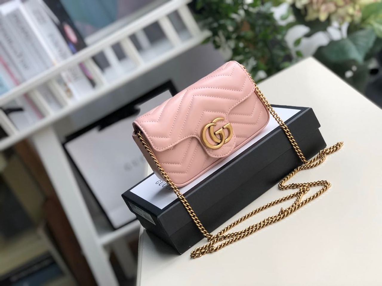 1:1 Replica Gucci Marmont Matelassé Super Mini Bag Dusty Pink Chevron For Women 6.2in/16.5cm GG 476433 DTDCT 5729 - Image 9