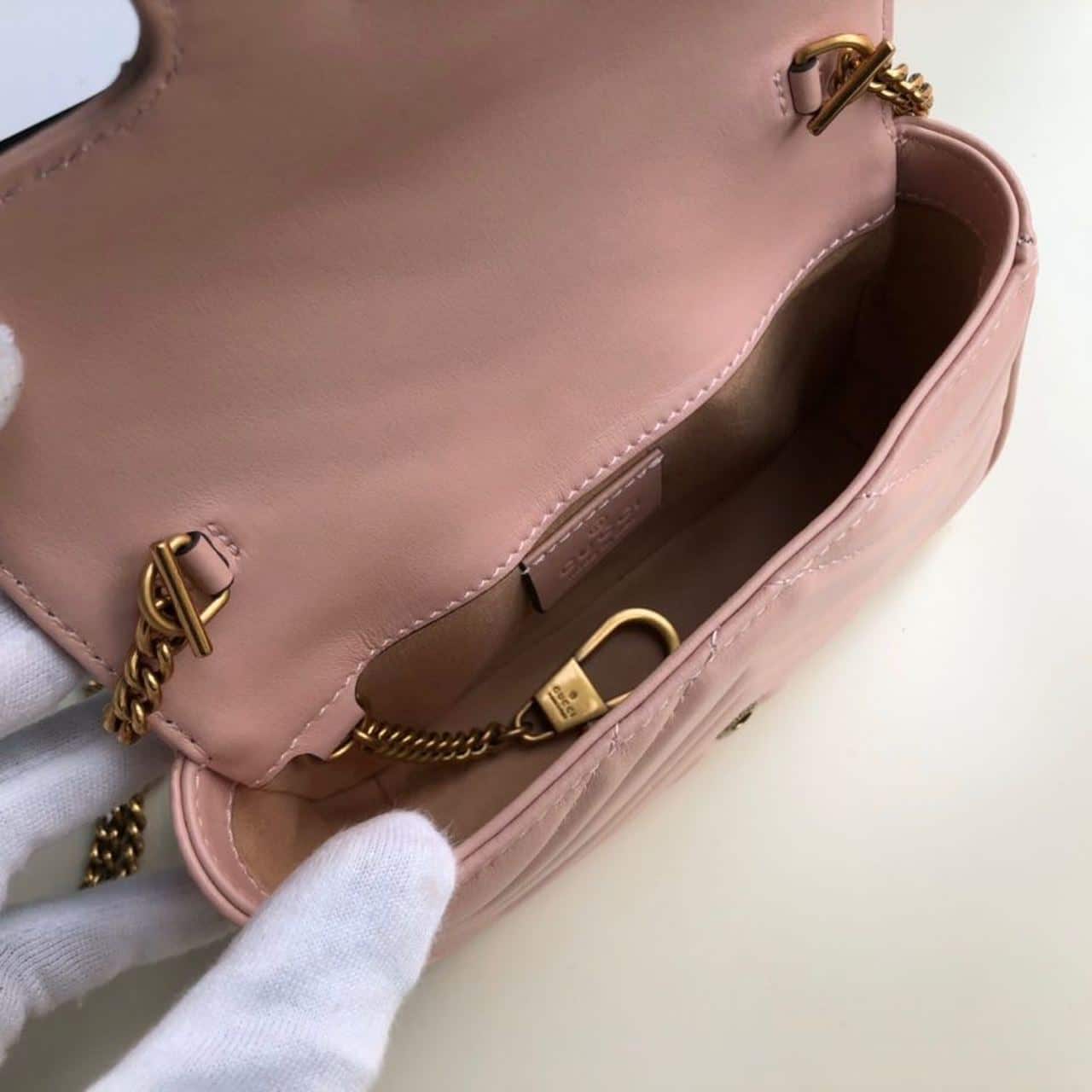1:1 Replica Gucci Marmont Matelassé Super Mini Bag Dusty Pink Chevron For Women 6.2in/16.5cm GG 476433 DTDCT 5729 - Image 10