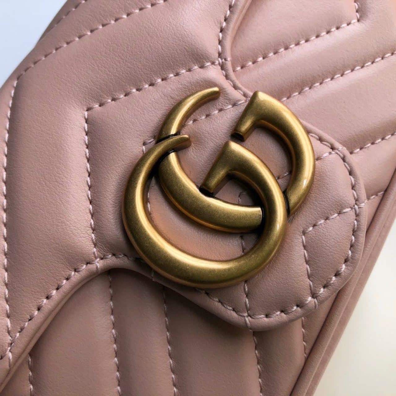 1:1 Replica Gucci Marmont Matelassé Super Mini Bag Dusty Pink Chevron For Women 6.2in/16.5cm GG 476433 DTDCT 5729 - Image 5