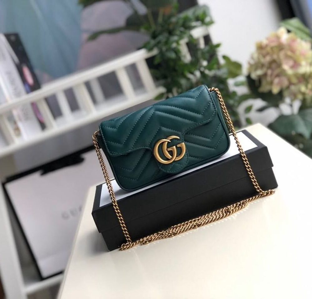 1:1 Replica Gucci Marmont Matelassé Super Mini Bag Green Matelassé Chevron For Women 6.2in/16.5cm GG