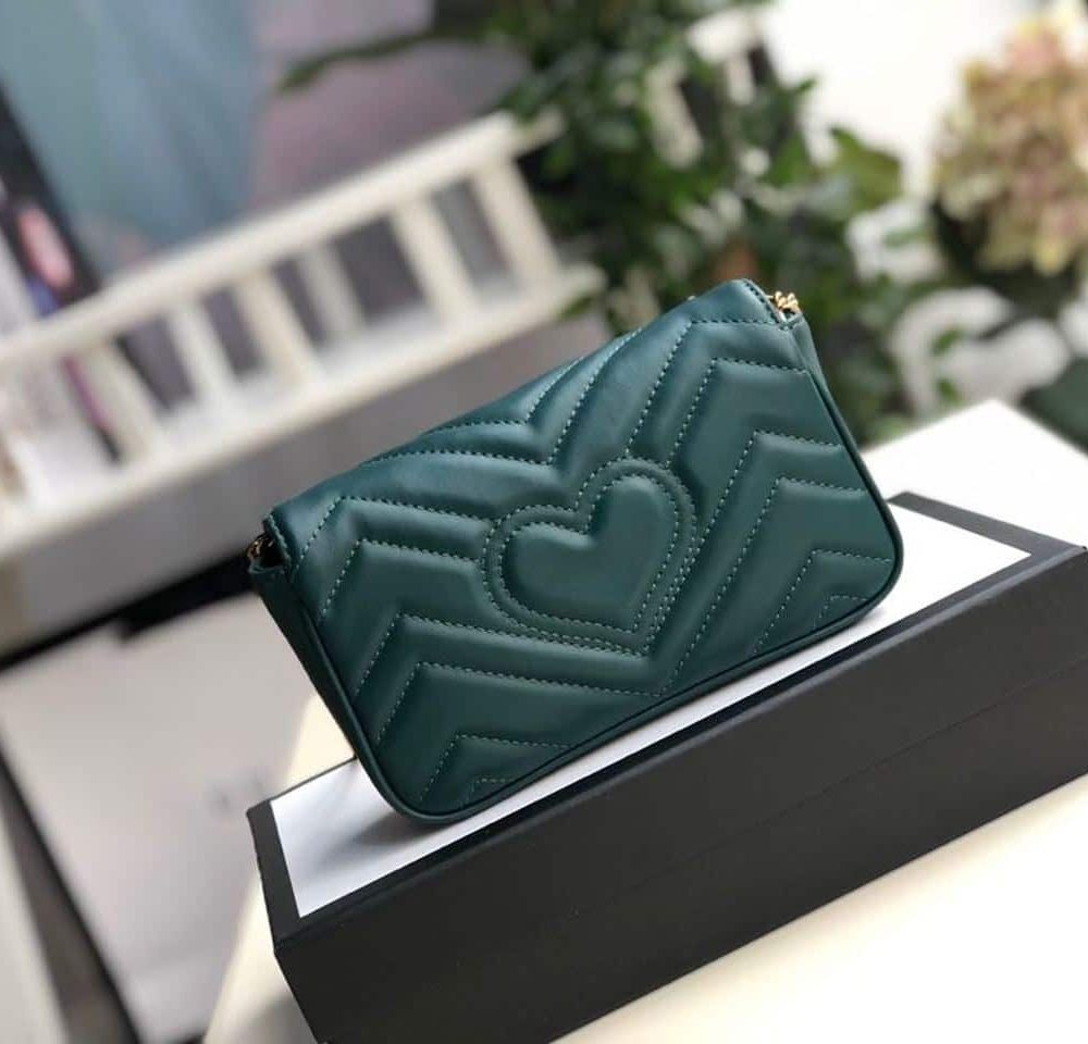 1:1 Replica Gucci Marmont Matelassé Super Mini Bag Green Matelassé Chevron For Women 6.2in/16.5cm GG
