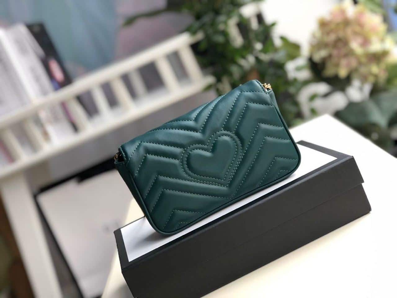 1:1 Replica Gucci Marmont Matelassé Super Mini Bag Green Matelassé Chevron For Women 6.2in/16.5cm GG - Image 8