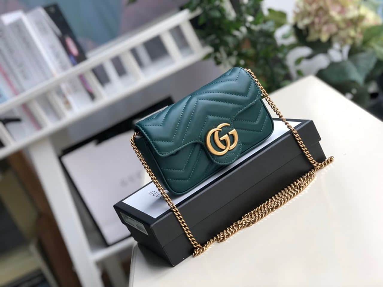 1:1 Replica Gucci Marmont Matelassé Super Mini Bag Green Matelassé Chevron For Women 6.2in/16.5cm GG - Image 4