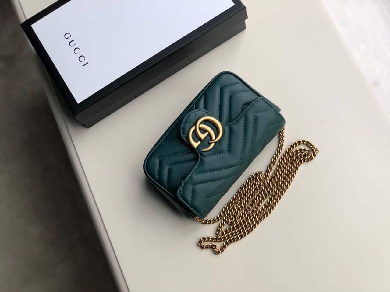 1:1 Replica Gucci Marmont Matelassé Super Mini Bag Green Matelassé Chevron For Women 6.2in/16.5cm GG - Image 6