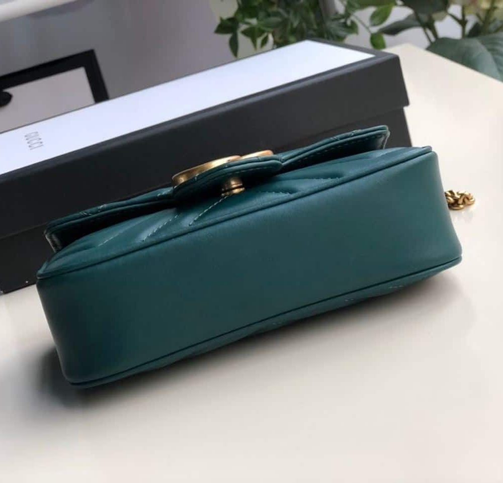 1:1 Replica Gucci Marmont Matelassé Super Mini Bag Green Matelassé Chevron For Women 6.2in/16.5cm GG