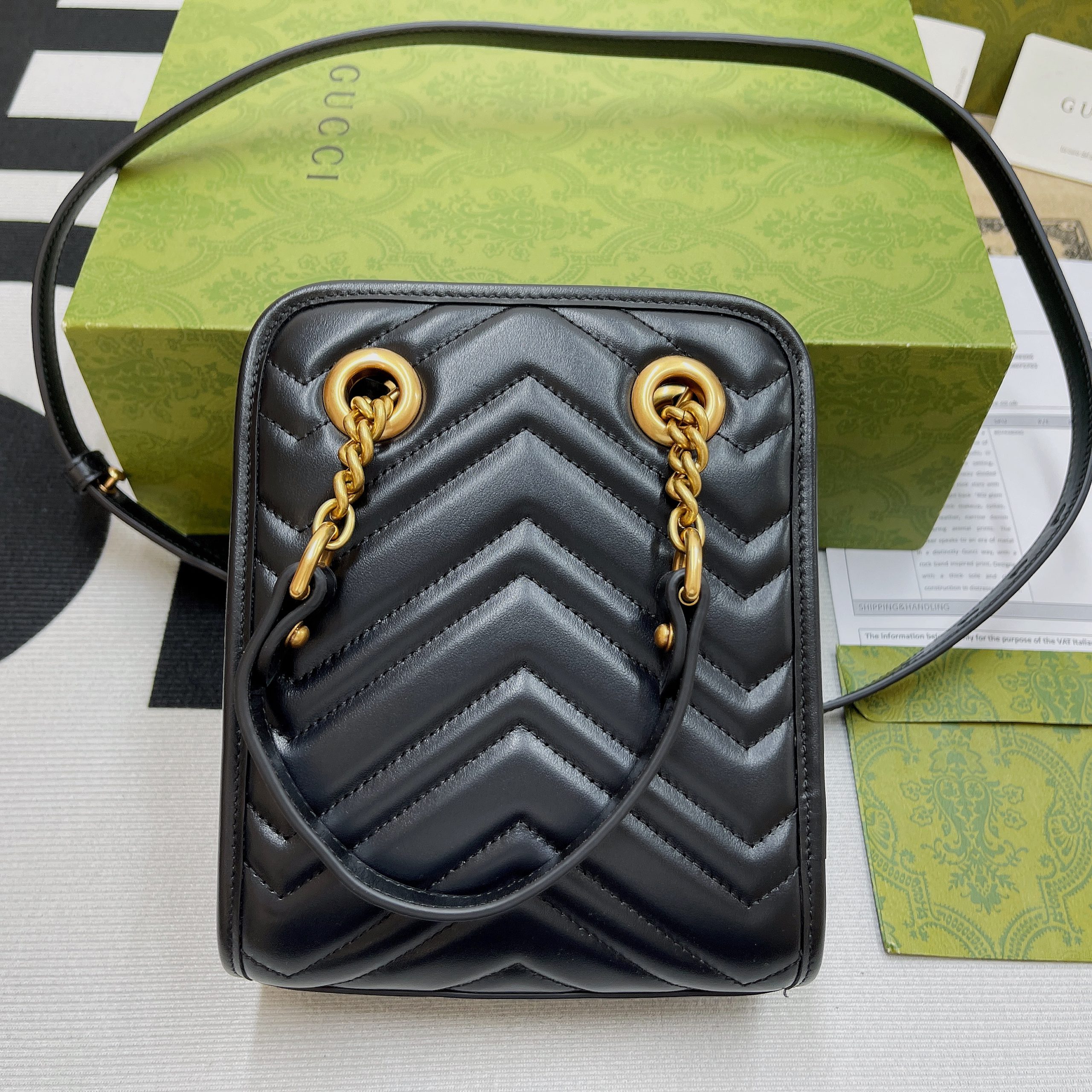 1:1 Replica Gucci Marmont Matelasse Mini Bag Black For Women, Women's Bags 7.5in/19cm GG 696123 DTDHT 1000 - Image 7