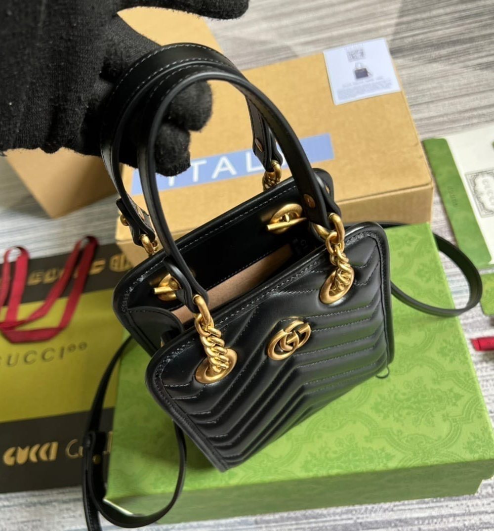 1:1 Replica Gucci Marmont Matelasse Mini Bag Black For Women, Women's Bags 7.5in/19cm GG ‎696123 DTDHT 1000