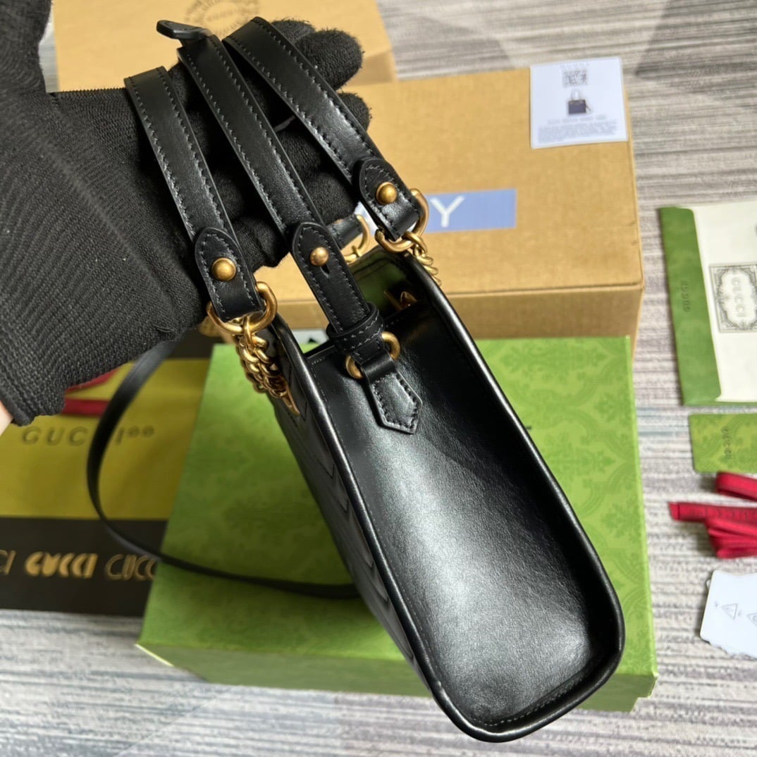 1:1 Replica Gucci Marmont Matelasse Mini Bag Black For Women, Women's Bags 7.5in/19cm GG 696123 DTDHT 1000 - Image 9