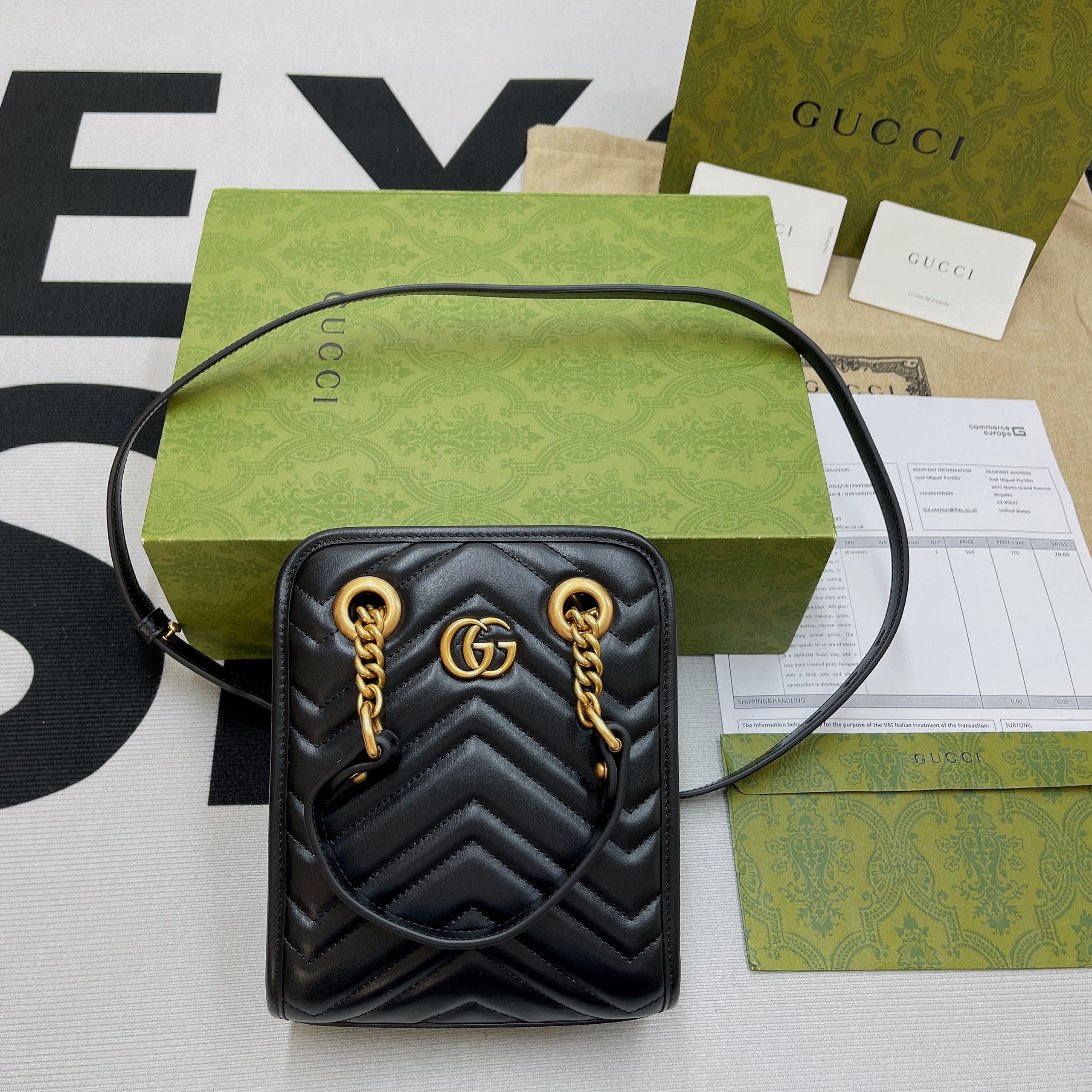 1:1 Replica Gucci Marmont Matelasse Mini Bag Black For Women, Women's Bags 7.5in/19cm GG 696123 DTDHT 1000 - Image 3