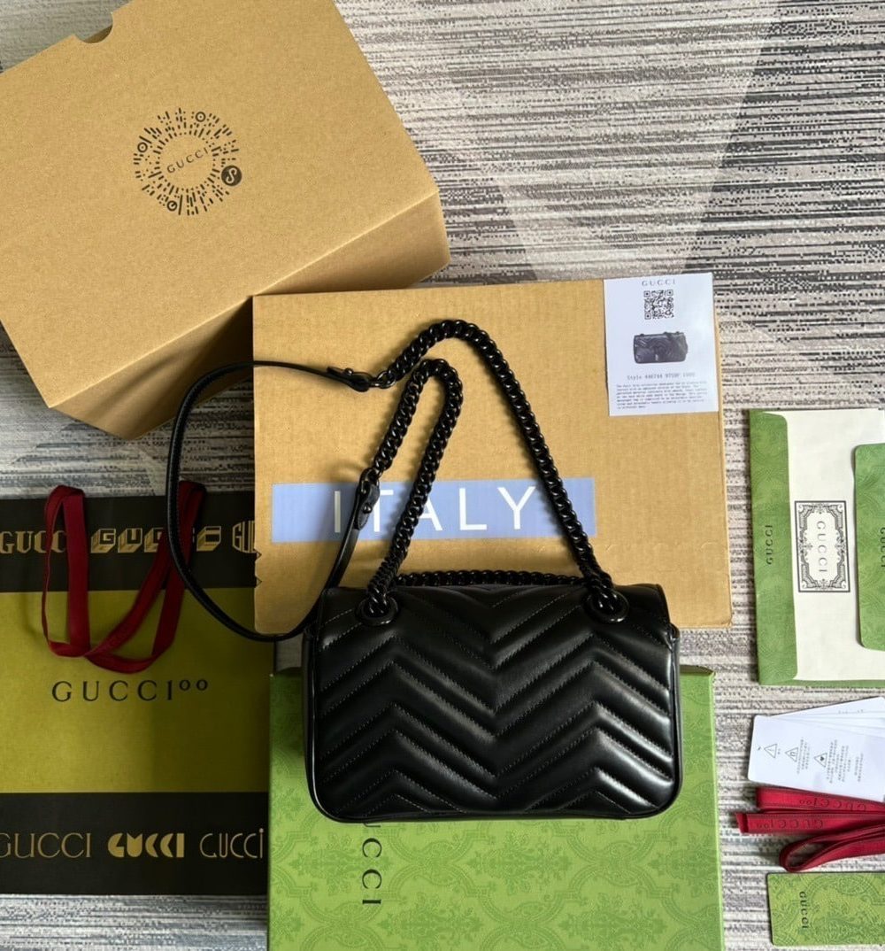 1:1 Replica Gucci Marmont Matelasse Mini Bag Black For Women, Women's Bags 8.5in/22cm GG