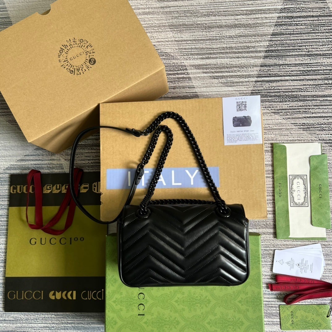 1:1 Replica Gucci Marmont Matelasse Mini Bag Black For Women, Women's Bags 8.5in/22cm GG - Image 15