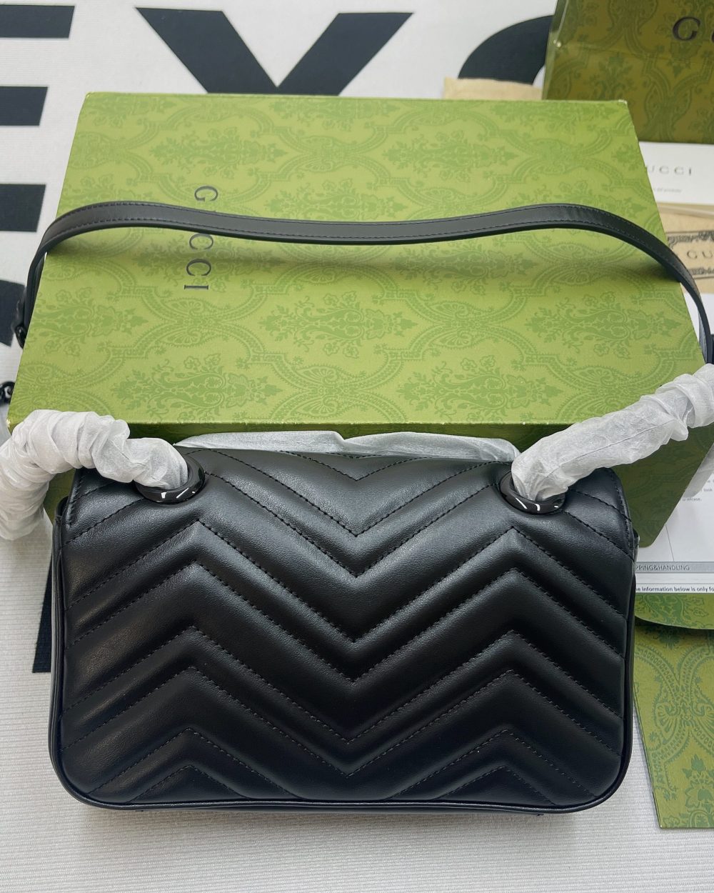 1:1 Replica Gucci Marmont Matelasse Mini Bag Black For Women, Women's Bags 8.5in/22cm GG