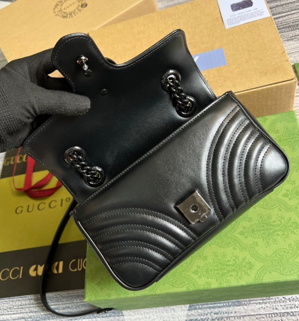 1:1 Replica Gucci Marmont Matelasse Mini Bag Black For Women, Women's Bags 8.5in/22cm GG
