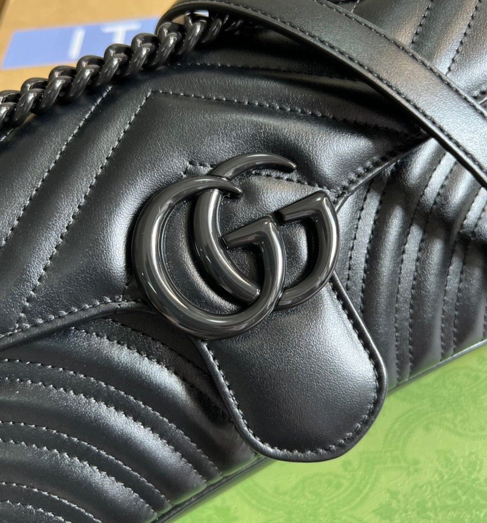 1:1 Replica Gucci Marmont Matelasse Mini Bag Black For Women, Women's Bags 8.5in/22cm GG